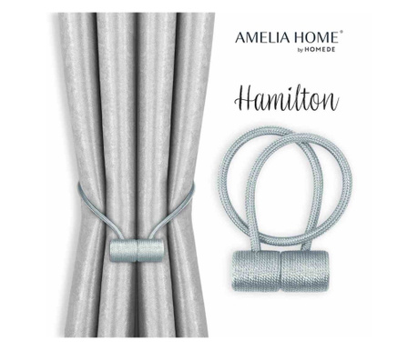 Set 2 accesorii prindere pentru draperii si perdele stil glamour cu magnet, Hamilton, Amelia Home, 46 cm, Gri Hamilton