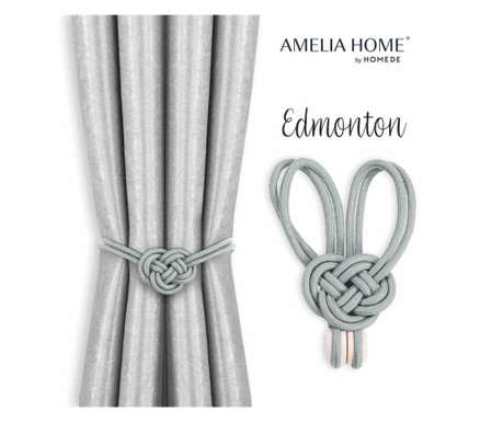 Set 2 accesorii prindere pentru draperii si perdele stil glamour cu magnet, Edmonton, Amelia Home, 60 cm, Gri Edmonton