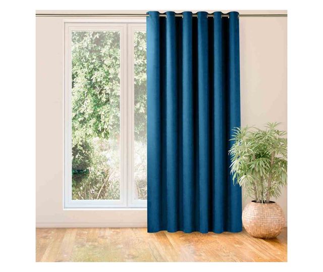 Класически завеси със златни халки, Milana, 210 g/sqm, Homede, 560x225 cm, Milana Blue 560x225 cm