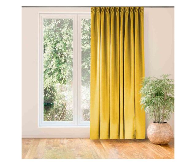Класическа завеса с плисе лента 9.5 см, Milana, 210 гр/кв.м, Homede, 280x175 см, жълта Milana 280x175 см