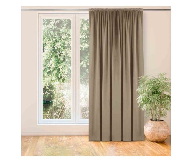 Vila Бежова кадифена завеса с 5 см лента за захващане, 135x270 см