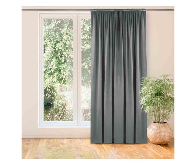 Bársony függöny rojttal, 5 cm, Vila, 210 g/m2, Homede, 265x175 cm, szürke