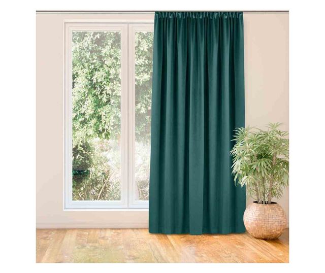 Bársony függöny méhsejt redővel 7,5 cm, Vila, 210 g/mp, Homede, 265x225 cm, Sötétzöld