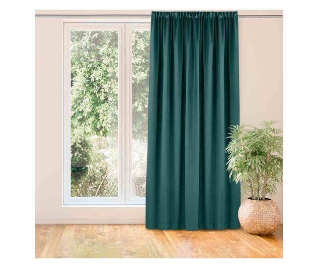 Кадифена завеса с 5 см лента за окачване тип пчелна пита, Vila, 210 гр/кв.м, Homede, 135x245 см, Тъмнозелена Vila 135x245 см