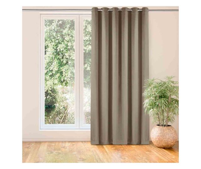 Bársony függöny ezüst karikákkal, Vila, 210 g/nm, Homede, 400x270 cm, Bézs