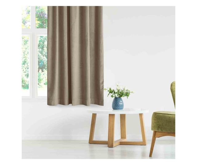Bársony függöny ezüst karikákkal, Vila, 210 g/nm, Homede, 400x270 cm, Bézs