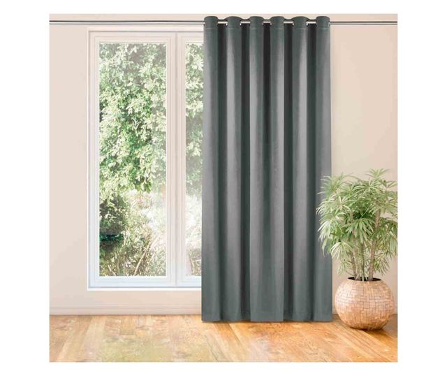 Bársony függöny ezüst karikákkal, Vila, 210 g/nm, Homede, 530x245 cm, szürke