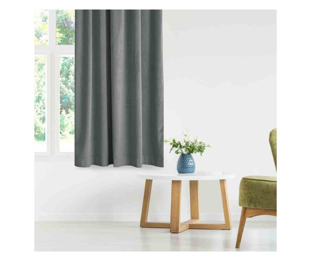 Bársony függöny ezüst karikákkal, Vila, 210 g/nm, Homede, 530x245 cm, szürke