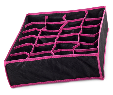 Organizator textil pentru sosete si lenjerie intima, pliabil, 24 compartimente, 34x30x10cm - Negru-roz