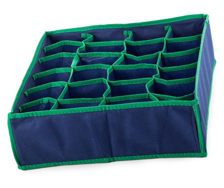 Organizator textil pentru sosete si lenjerie intima, pliabil, 24 compartimente, 34x30x10cm - Albastru-verde