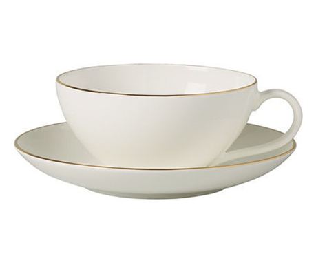 Чаша с чинийка за чай Villeroy&Boch Anmut Gold, Бял, Порцелан