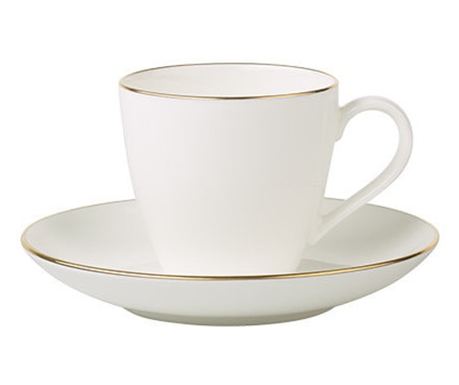 Чаша с чинийка за еспресо Villeroy&Boch Anmut Gold, Бял, Порцелан