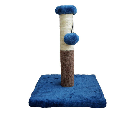 Stalp de zgariat pentru pisici Pufo Meow, cu minge, jucarie interactiva, 27 x 30 cm, albastru