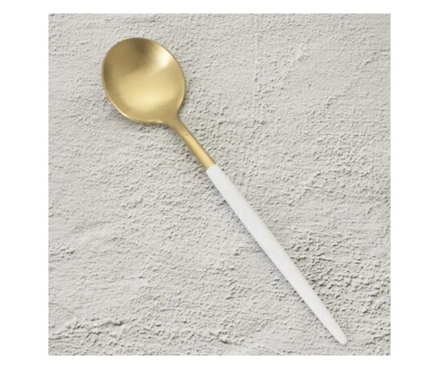 Set 6 lingurite Pufo Luxury pentru cafea, ceai, desert, otel inoxidabil, 13 cm, auriu/alb