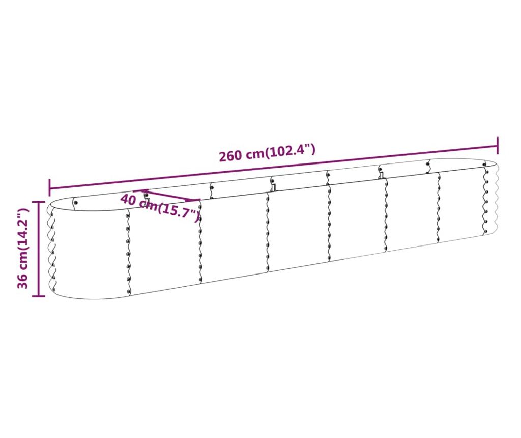 Градинска саксия 260x40x36 см с прахово покритие от стомана - 6