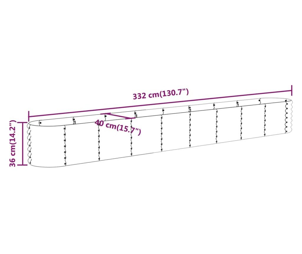 Градинска саксия сива 332x40x36 см прахово боядисана стомана - 6