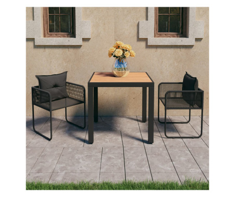 Set mobilier masă de grădină, 3 piese, negru și maro, ratan PVC