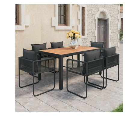 Set mobilier masă de grădină, 7 piese, negru și maro, ratan PVC