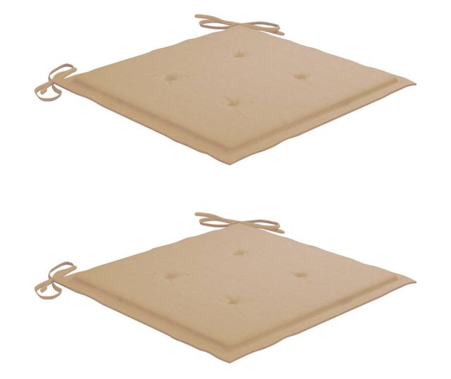 Градински столове с бежови възглавници, 2 бр., Масивно дърво тик