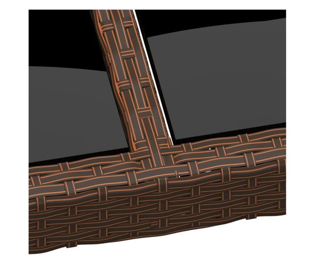 Masă de grădină cu blat din sticlă, maro, poliratan