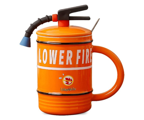 Чаша с керамичен капак и лъжица Pufo Stop Fire за кафе или чай, 400 мл, оранжева
