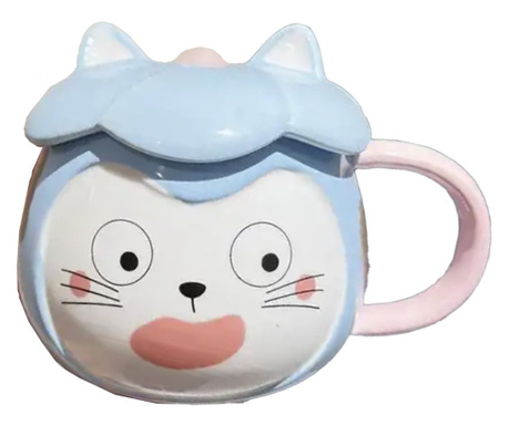 Pufo Crazy Cat керамична чаша за кафе или чай, 300 мл, синя