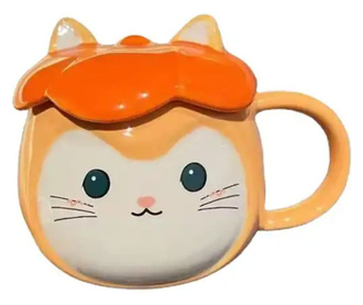 Pufo Calm Cat керамична чаша за кафе или чай, 300 мл, портокал