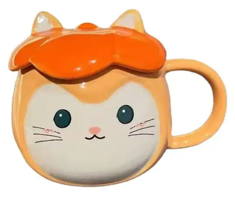 Pufo Calm Cat kerámia csésze kávéhoz vagy teához, 300 ml, narancs
