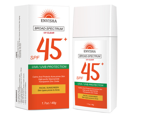 Слънцезащитен крем за лице, SPF 45+, Envisha by Verilaria, 48 г