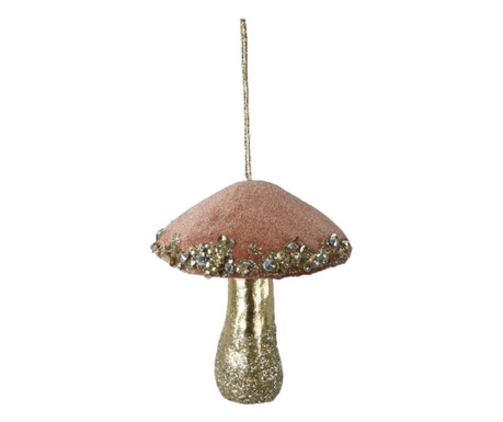 Decoratiune cu agatatoare ciuperca, roz/auriu, 10x12 cm