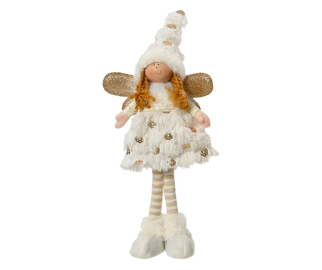 Figurina ingeras, textil, alb, in picioare, 43 cm