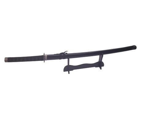 IdeallStore® dekoratív katana kard, panoply, Utolsó szamuráj, fekete, fém, 51,5 cm, állvány mellékelve