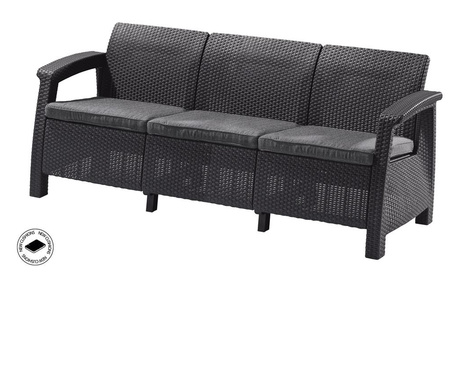 Allibert CORFU LOVE SEAT MAX háromszemélyes polyrattan kerti kanapé grafitszínű (CZ17/425)