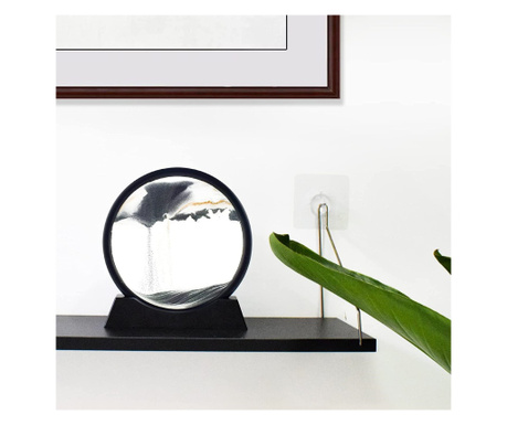 Decoratiune casa, birou tip clepsidra, sticla/nisip 3D, 18X19.5 cm, alb/negru
