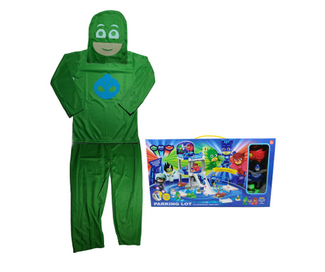 Детски костюм IdeallStore, Зелен гущер, размер 5-7 години, 110-120, включен зелен гараж