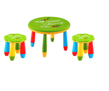 RAKI Set mobilier copii, plastic, masa rotunda Slante D70xh47cm verde cu 2 scaune Floare verzi