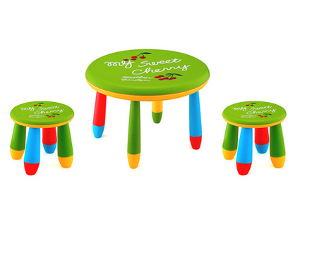 RAKI Set mobilier copii, plastic, masa rotunda Slante D70xh47cm verde cu 2 scaune Gogoasa verzi