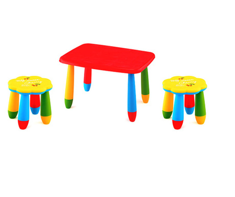RAKI Set mobilier copii, plastic, masa dreptunghiulara Masha 72,5x57xh47cm rosie cu 2 scaune Floare galbene