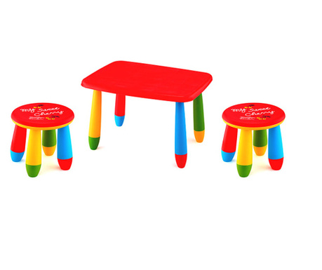 RAKI Set mobilier copii, plastic, masa dreptunghiulara Masha 72,5x57xh47cm rosie cu 2 scaune Gogoasa rosii