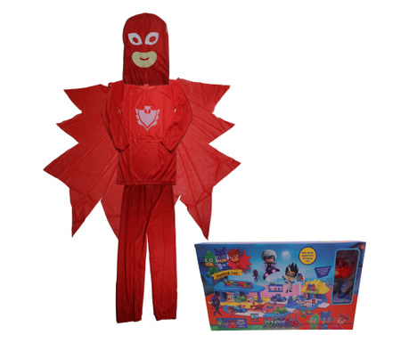 Детски костюм IdeallStore®, Red Owl, размер 7-9 години, 120-130, червен, подарък паркинг