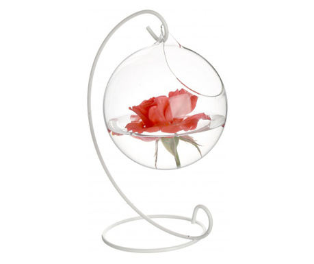 Glob din Sticla borosilicata EMOTION pentru Flori, Decoratiuni, 12cm x 12cm, cu suport metalic, Delcaffe