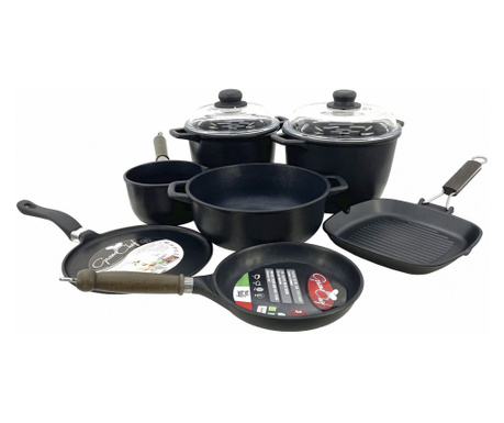 ANTIK ARS Set vase gatit, antiaderente, 2 oale 4lt/6lt cu capace, cratita, tigaie, tigaie clatite, tigaie grill, ibric