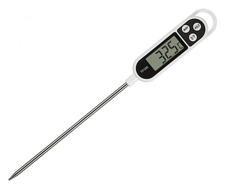 Termometru digital alimentar de insertie cu tija, 3 butoane si oprire automata, interval masurare -50° C - +300° C, Gonga® Alb