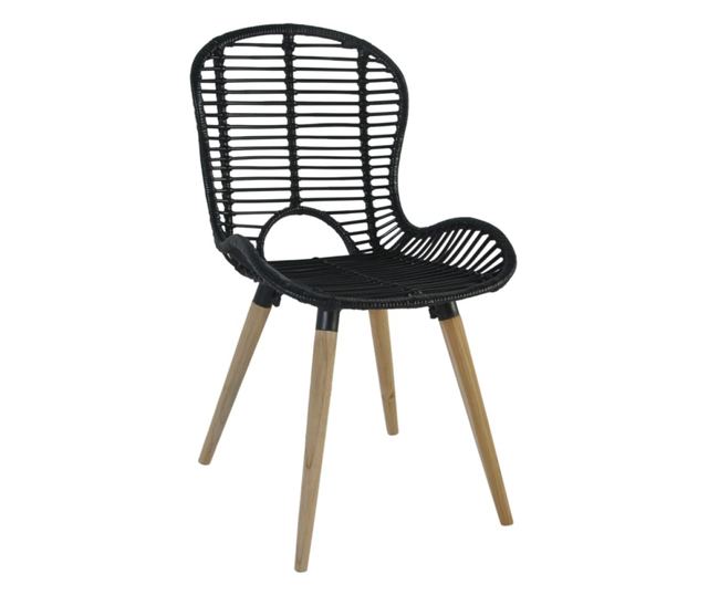 Kuhinjski stoli, 6 kosov, črni, naravni ratan