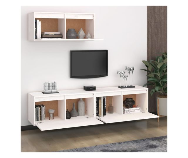 TV komode, bijela, 3 kom., masivno drvo bora