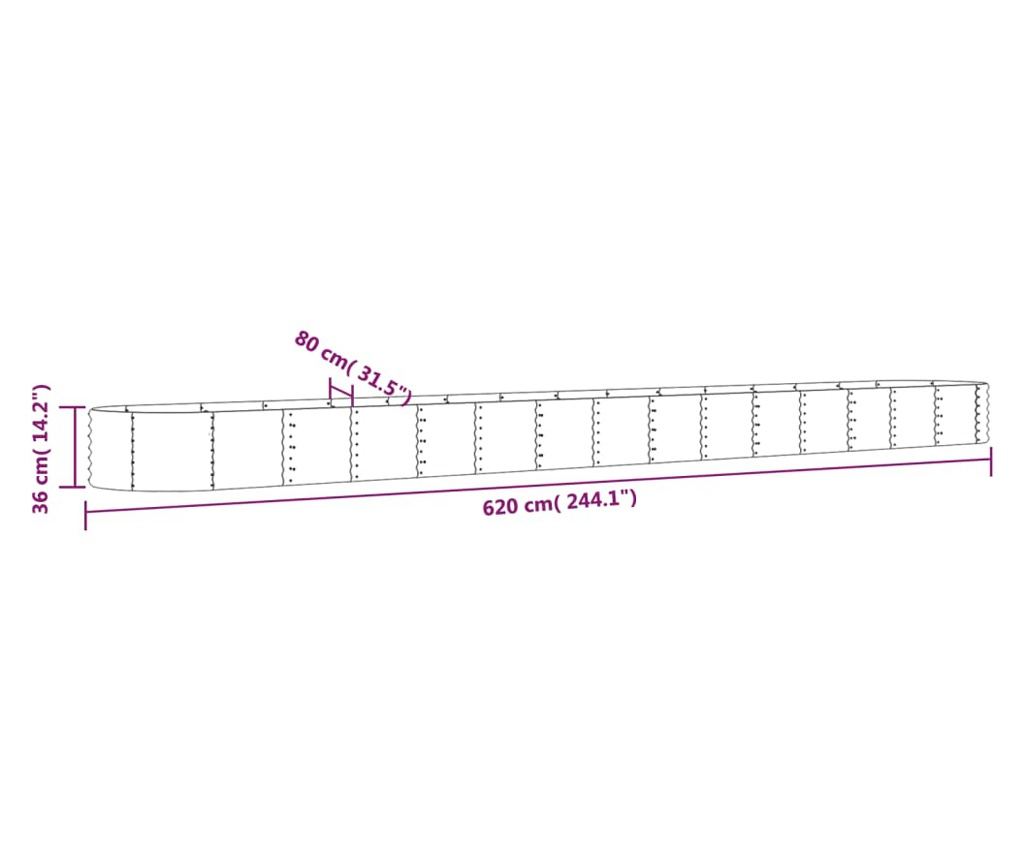 Градинска саксия сива 620x80x36 см прахово боядисана стомана - 6