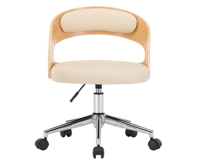 Vrtljivi stoli, 4 kosi, kremni, upognjen les in umetno usnje