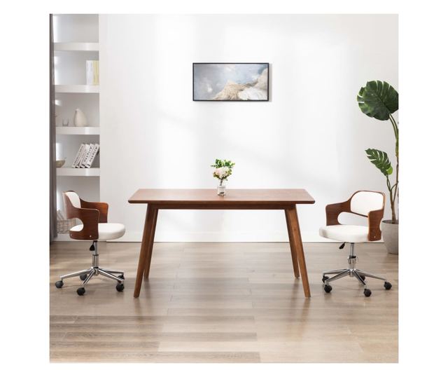 Vrtljivi stoli, 2 kosa, beli, upognjen les in umetno usnje