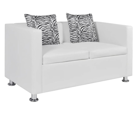 Canapea cu 2 locuri,  alb, piele artificială