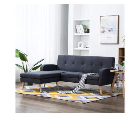 Г-образен диван, плат, 186x136x79 см, тъмно сив